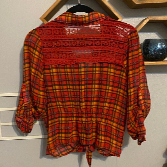 Excuse Me Miss Warm Plaid Tie Front Blouse - Picture 5 of 5